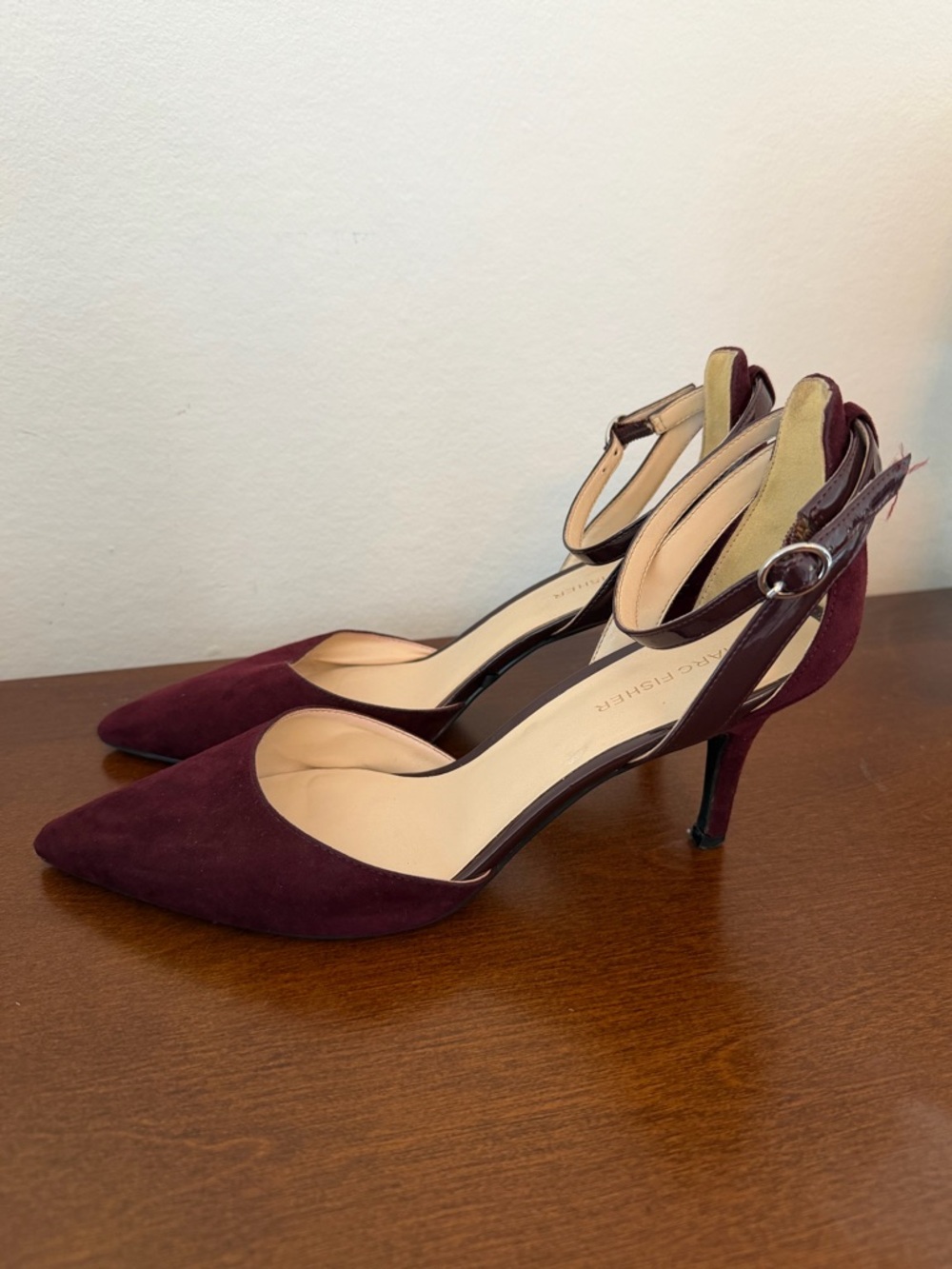 Marc Fisher Burgundy Heels with Ankle Strap - Size 8.5
